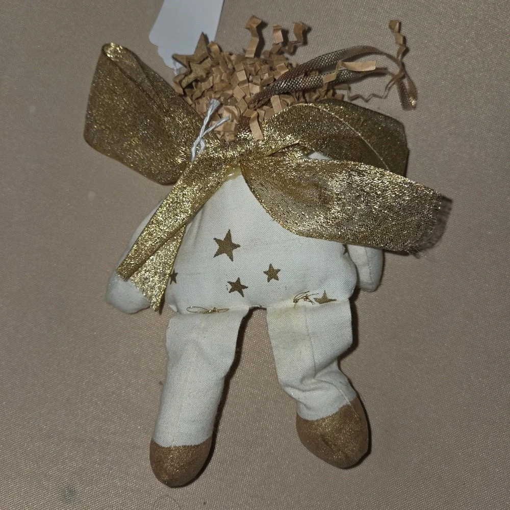 Angel Christmas Ornament Gold Stars Fabric Shelf Sitter‎ Rusic Weightd Bottom